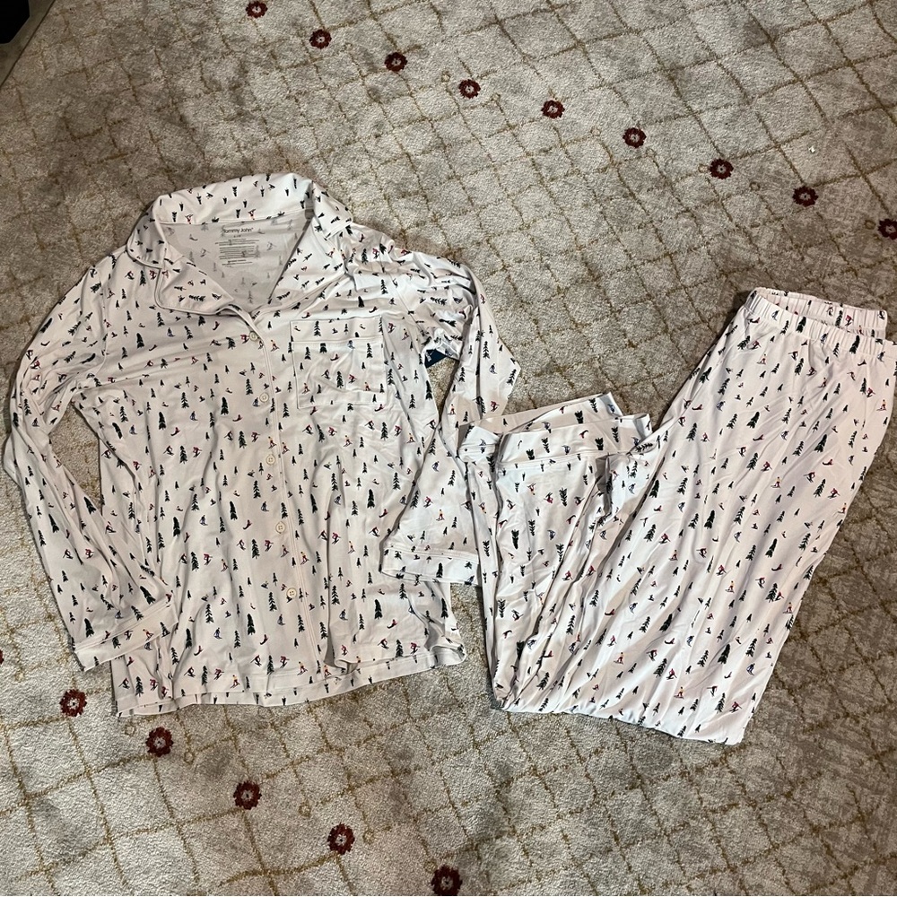 Tommy John White Pajama Set with Black and Pink Accents